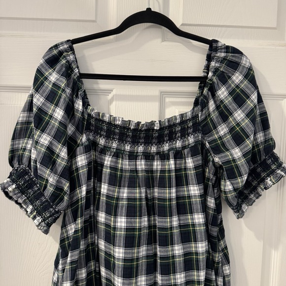 American Eagle Babydoll Sz XL Tall  Y2K Retro Dress Pockets Blue Green Plaid - Picture 2 of 10